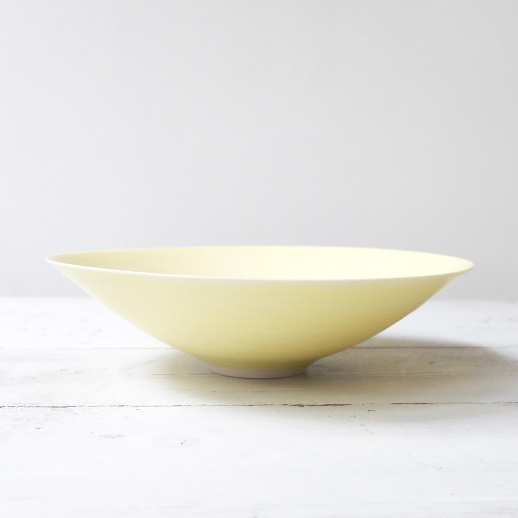 Peter Wills Shallow Yellow Porcelain Bowl with Bronze Band