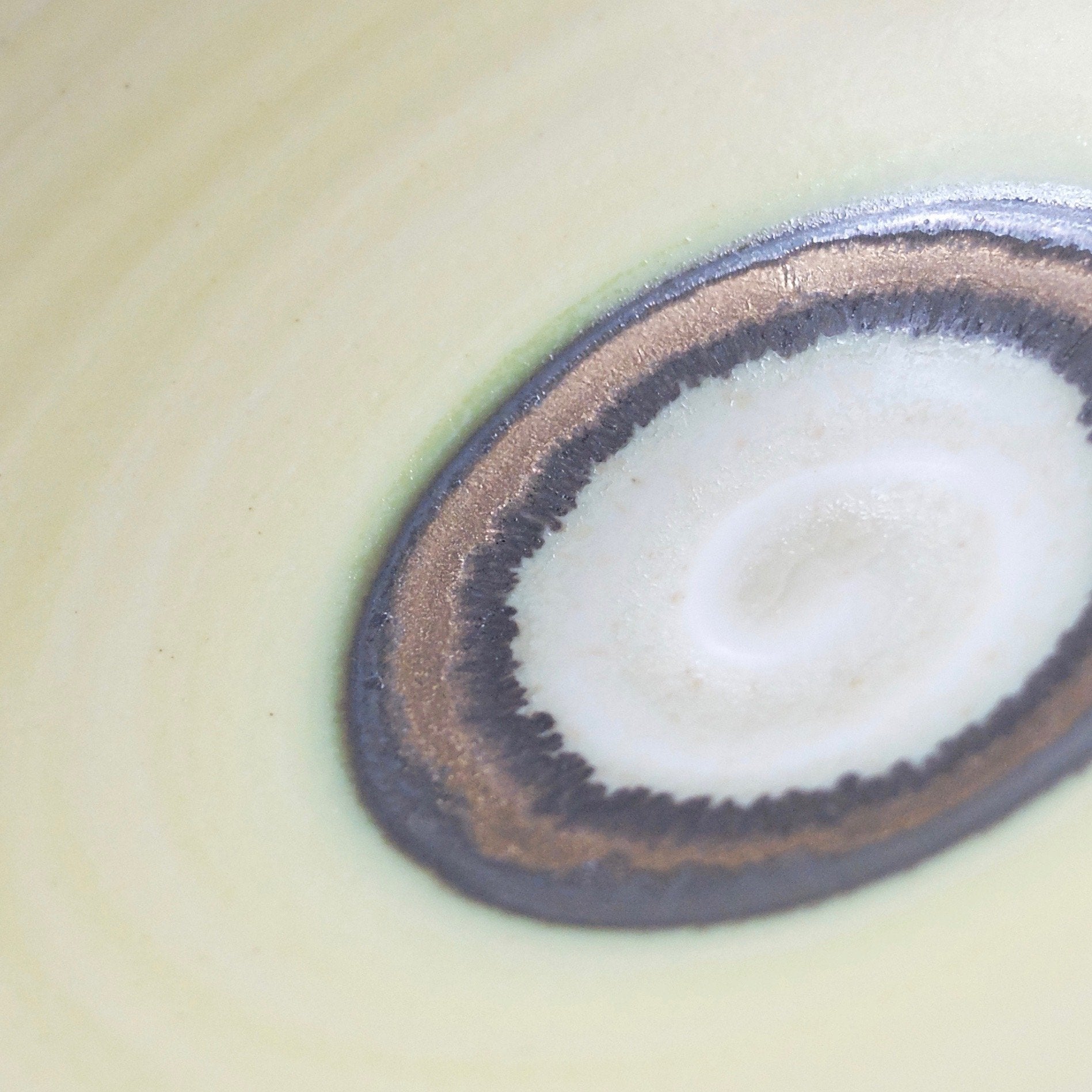 Peter Wills Shallow Yellow Porcelain Bowl with Bronze Band