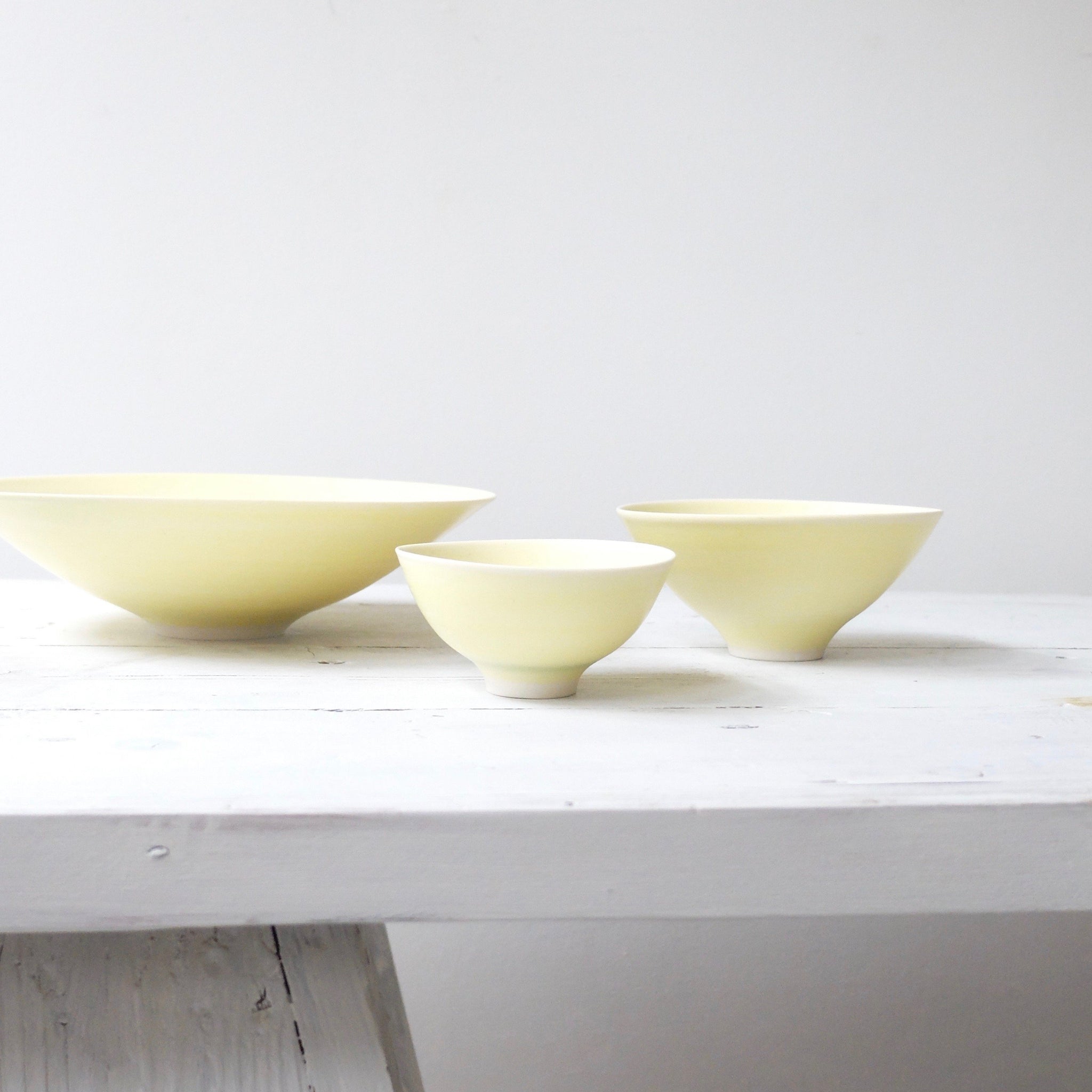 Peter Wills Shallow Yellow Porcelain Bowl with Bronze Band